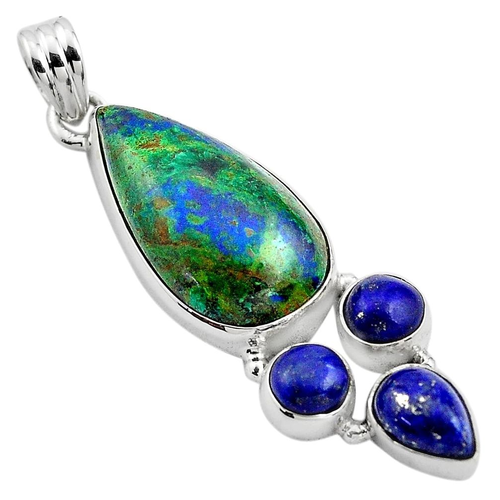 21.20cts natural green azurite malachite lapis lazuli 925 silver pendant p84575