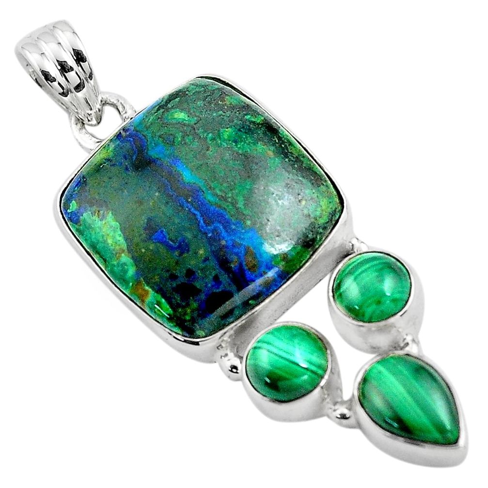 23.48cts natural green azurite malachite malachite 925 silver pendant p84521