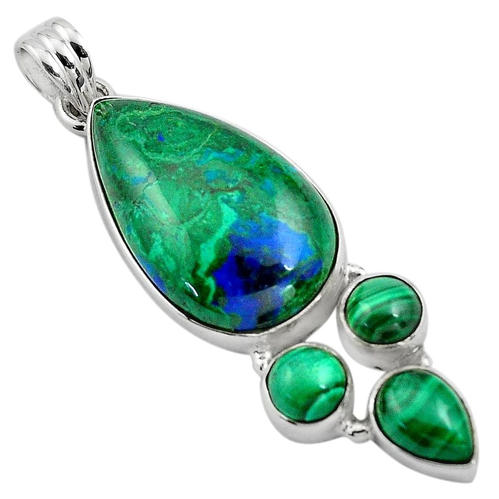 25.57cts natural green azurite malachite malachite 925 silver pendant p84562