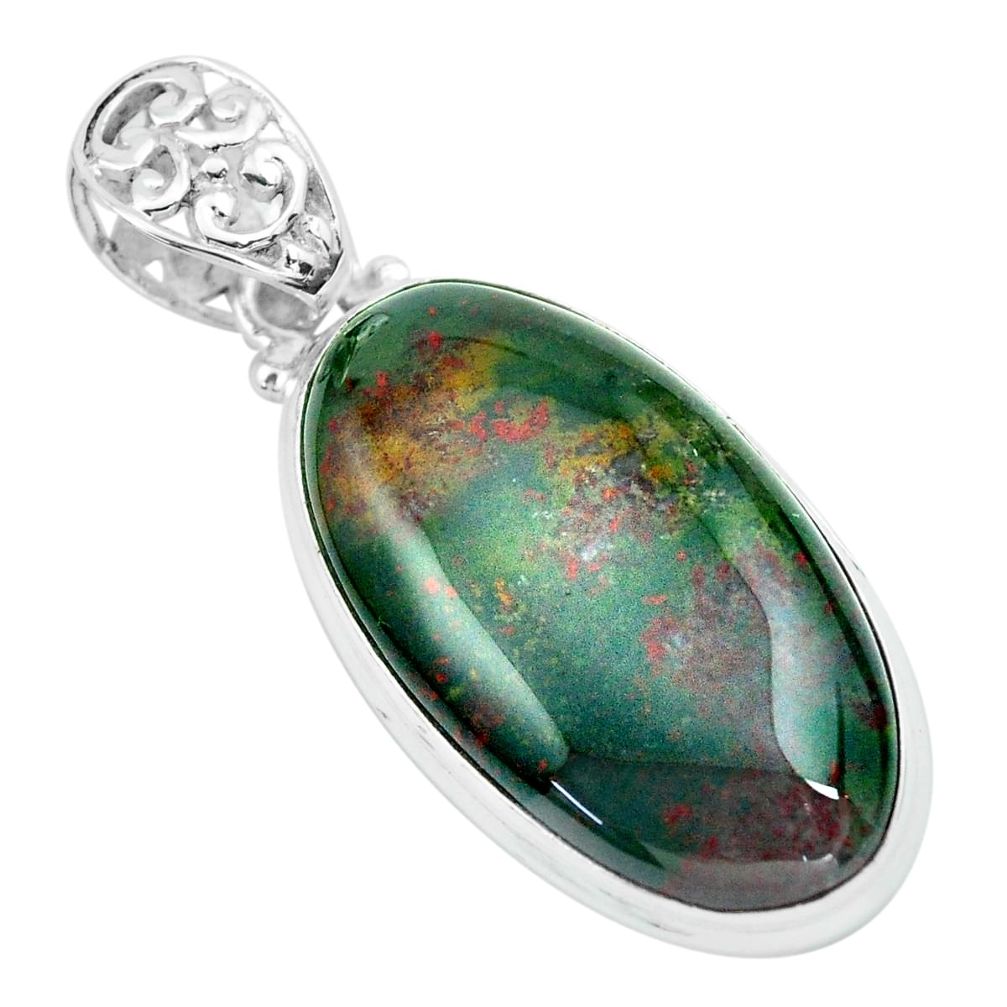 24.38cts natural green bloodstone african (heliotrope) 925 silver pendant p66342