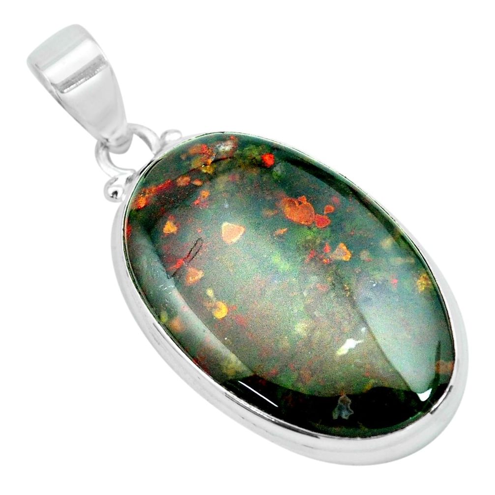 24.00cts natural green bloodstone african (heliotrope) 925 silver pendant p66346