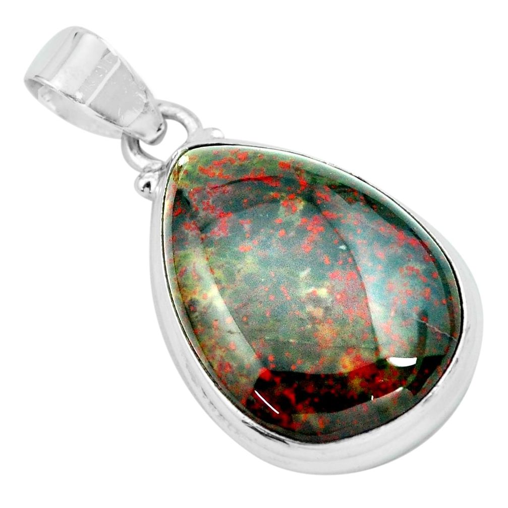 21.48cts natural green bloodstone african (heliotrope) 925 silver pendant p66347