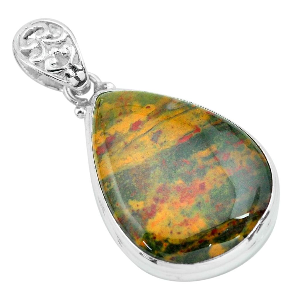 28.08cts natural green bloodstone african (heliotrope) 925 silver pendant p66350