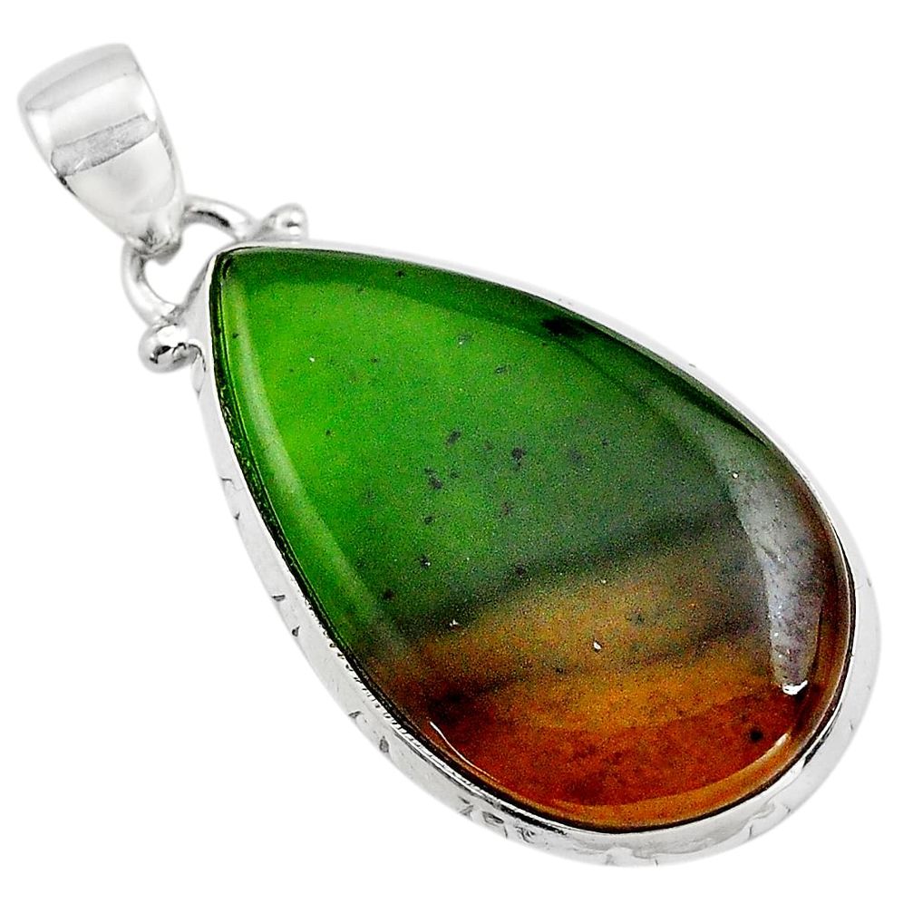 15.90cts natural green bloodstone african (heliotrope) 925 silver pendant p85480