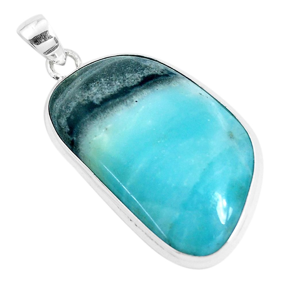 32.73cts natural green boulder amazonite 925 sterling silver pendant p47302