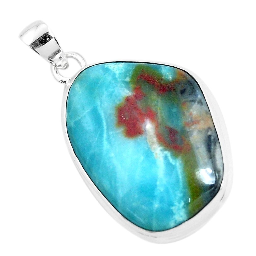 23.46cts natural green boulder amazonite 925 sterling silver pendant p47306