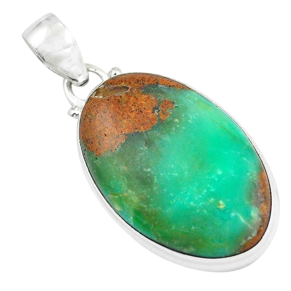 17.57cts natural green boulder chrysoprase 925 sterling silver pendant d31825