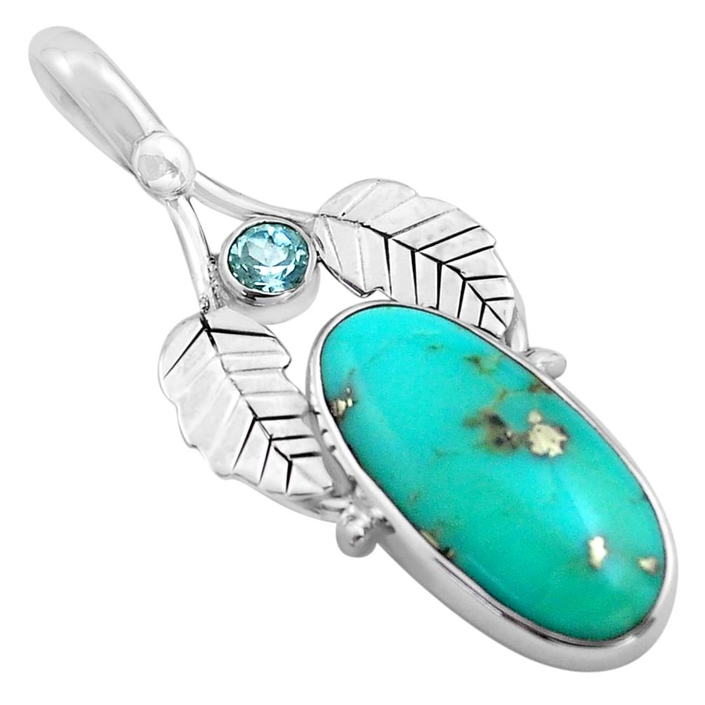 11.07cts natural green campitos turquoise 925 silver deltoid leaf pendant p84701