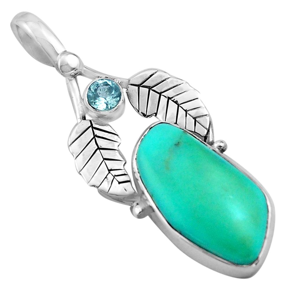 11.25cts natural green campitos turquoise 925 silver deltoid leaf pendant p84702