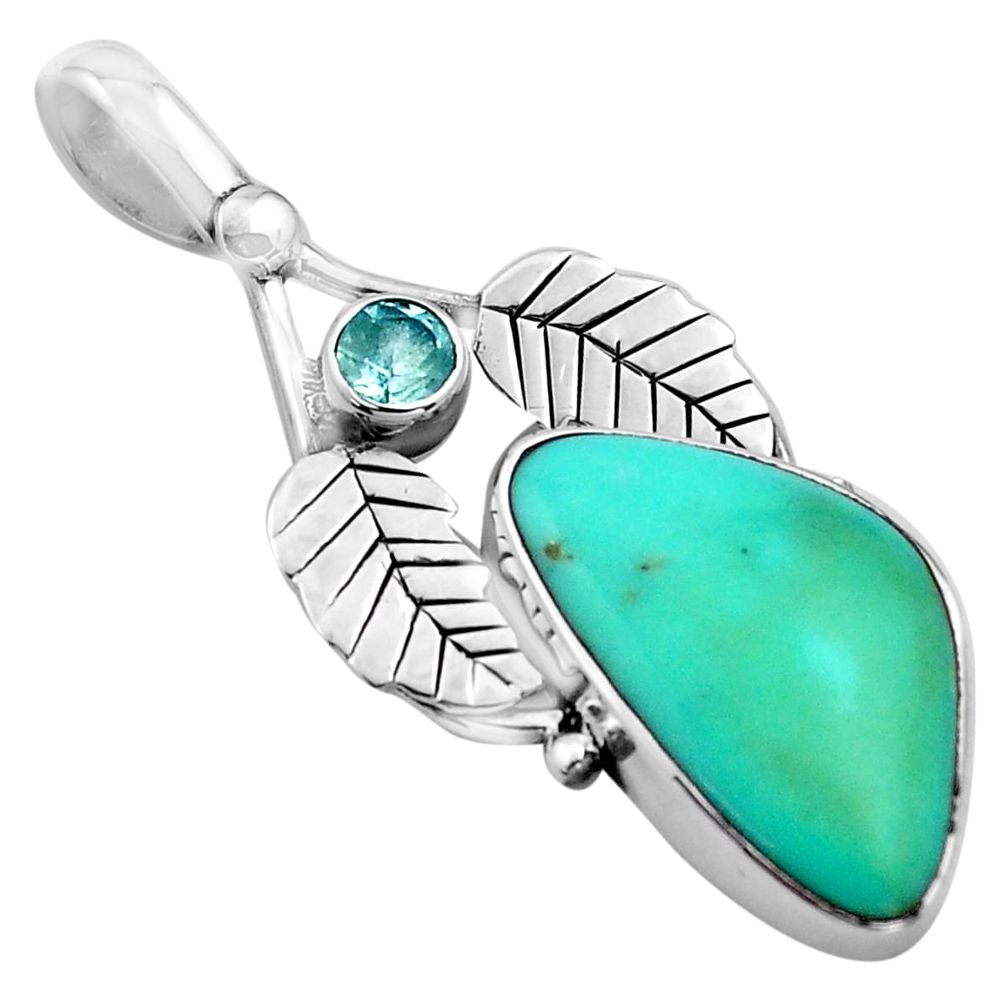 10.79cts natural green campitos turquoise 925 silver deltoid leaf pendant p84711