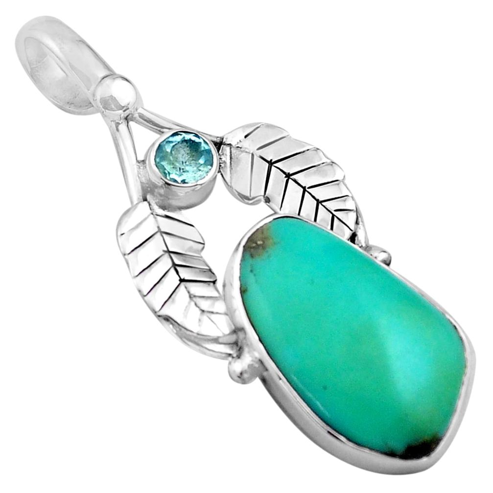 11.25cts natural green campitos turquoise 925 silver deltoid leaf pendant p84714