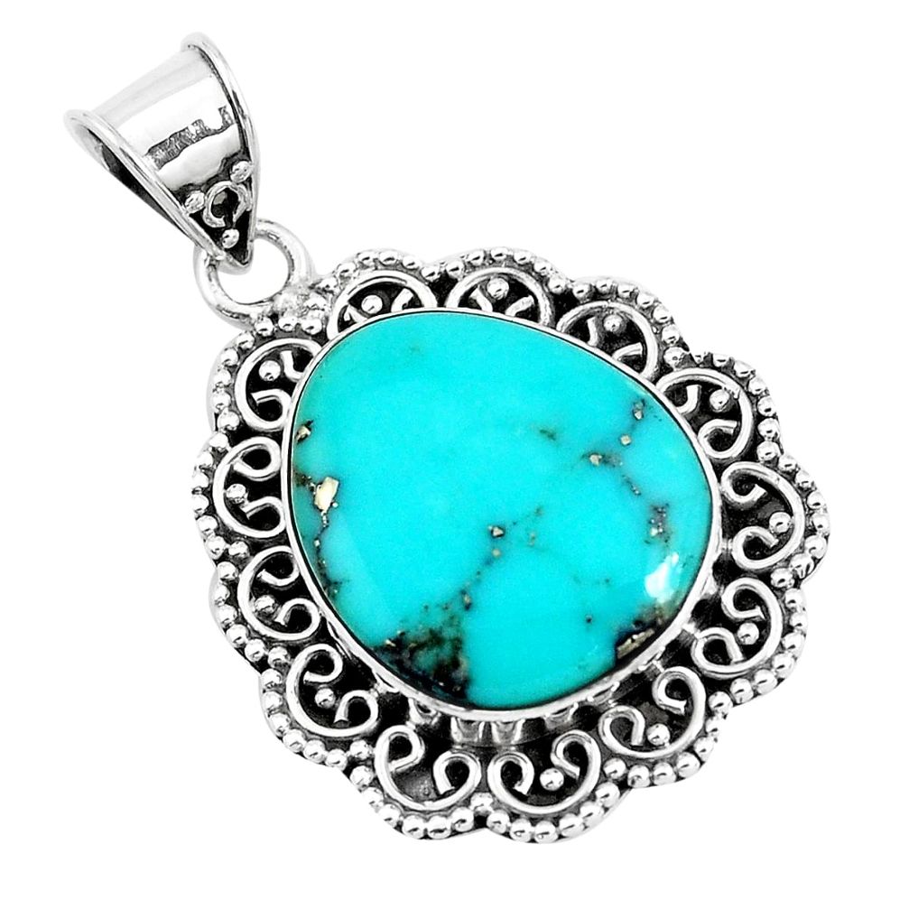 16.70cts natural green campitos turquoise 925 sterling silver pendant p46497