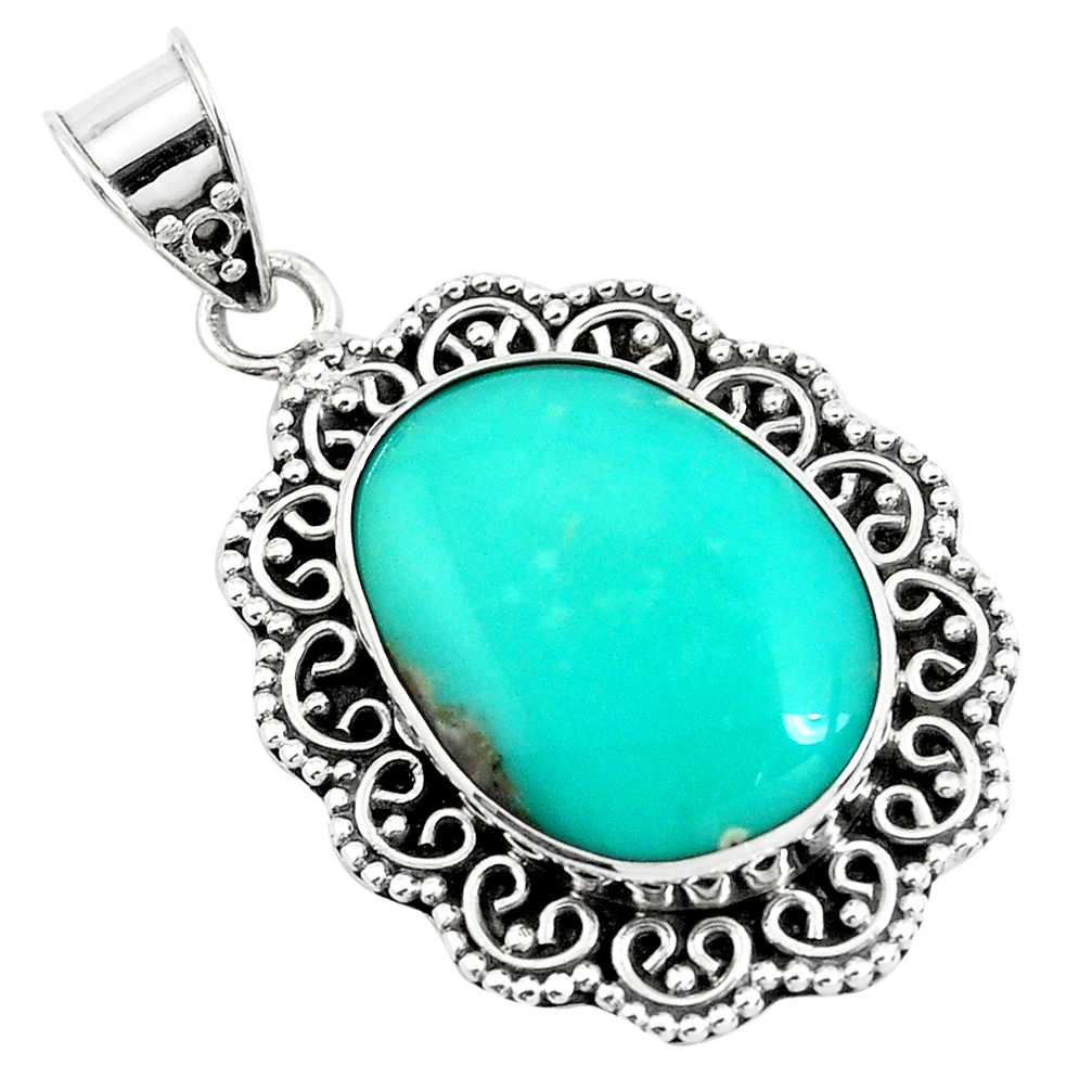17.04cts natural green campitos turquoise 925 sterling silver pendant p46500