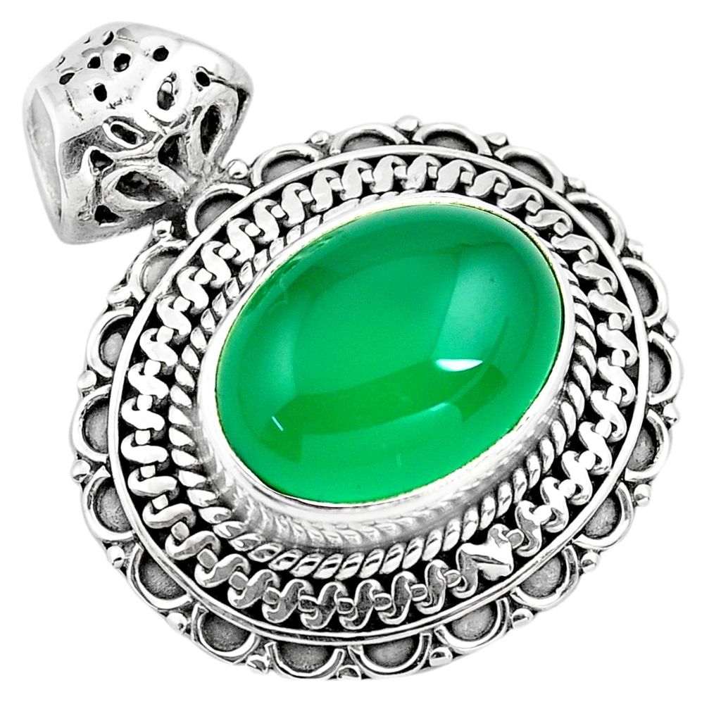 10.56cts natural green chalcedony 925 sterling silver pendant jewelry p86667