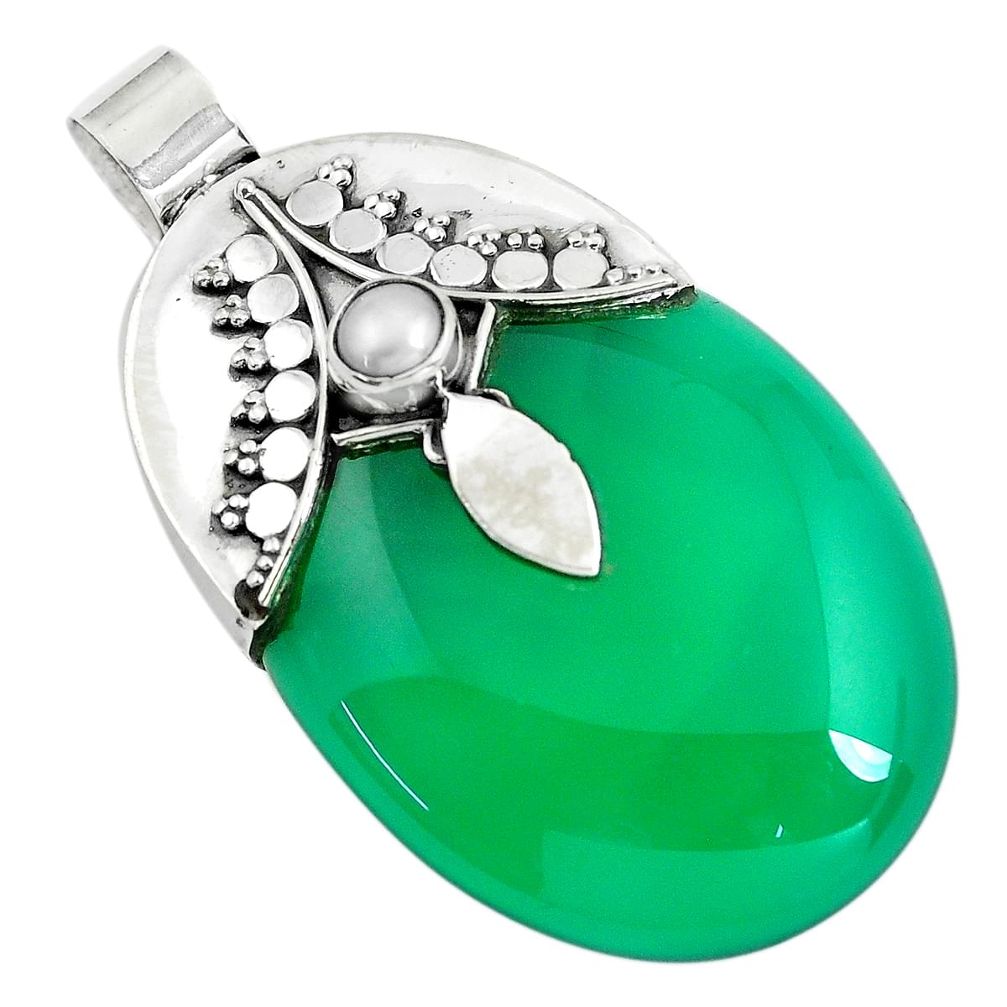 59.12cts natural green chalcedony pearl 925 sterling silver pendant d31822