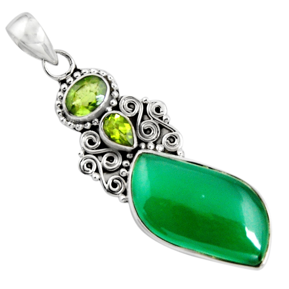 16.06cts natural green chalcedony peridot 925 sterling silver pendant p90265