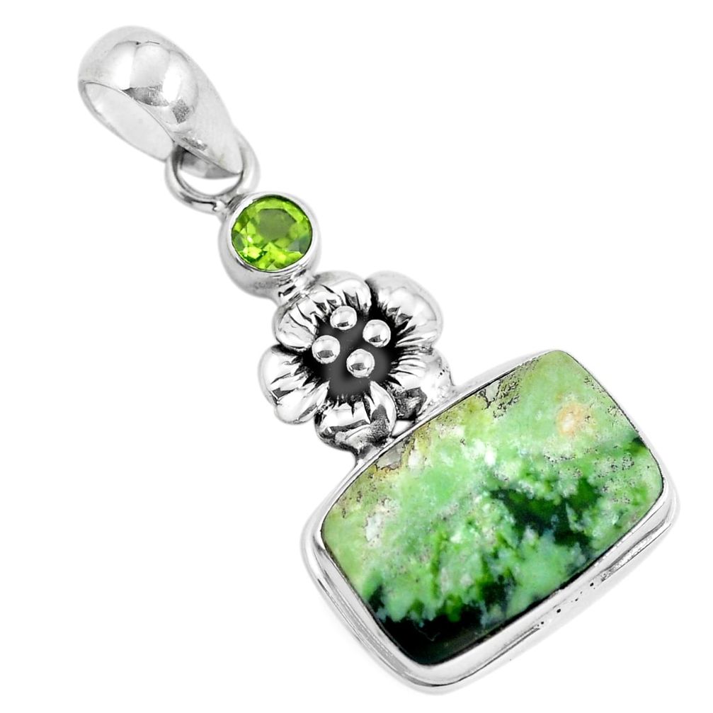 13.77cts natural green chrome chalcedony 925 silver flower pendant p55287