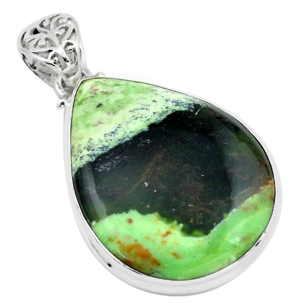 23.46cts natural green chrome chalcedony 925 sterling silver pendant p66128