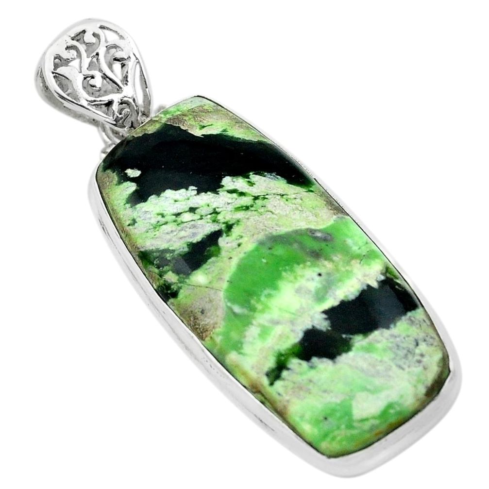 24.38cts natural green chrome chalcedony 925 sterling silver pendant p66130