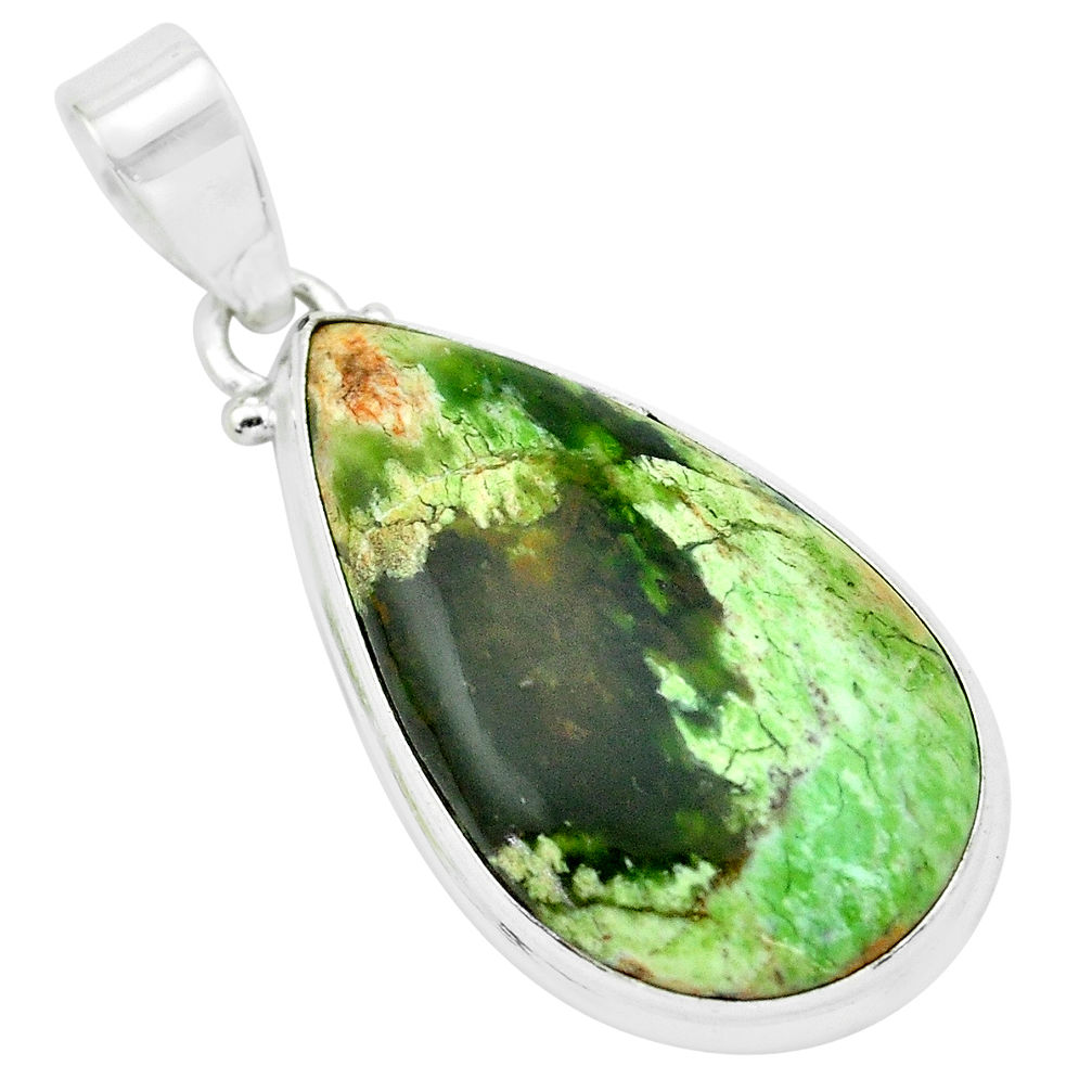 18.70cts natural green chrome chalcedony 925 sterling silver pendant p66143