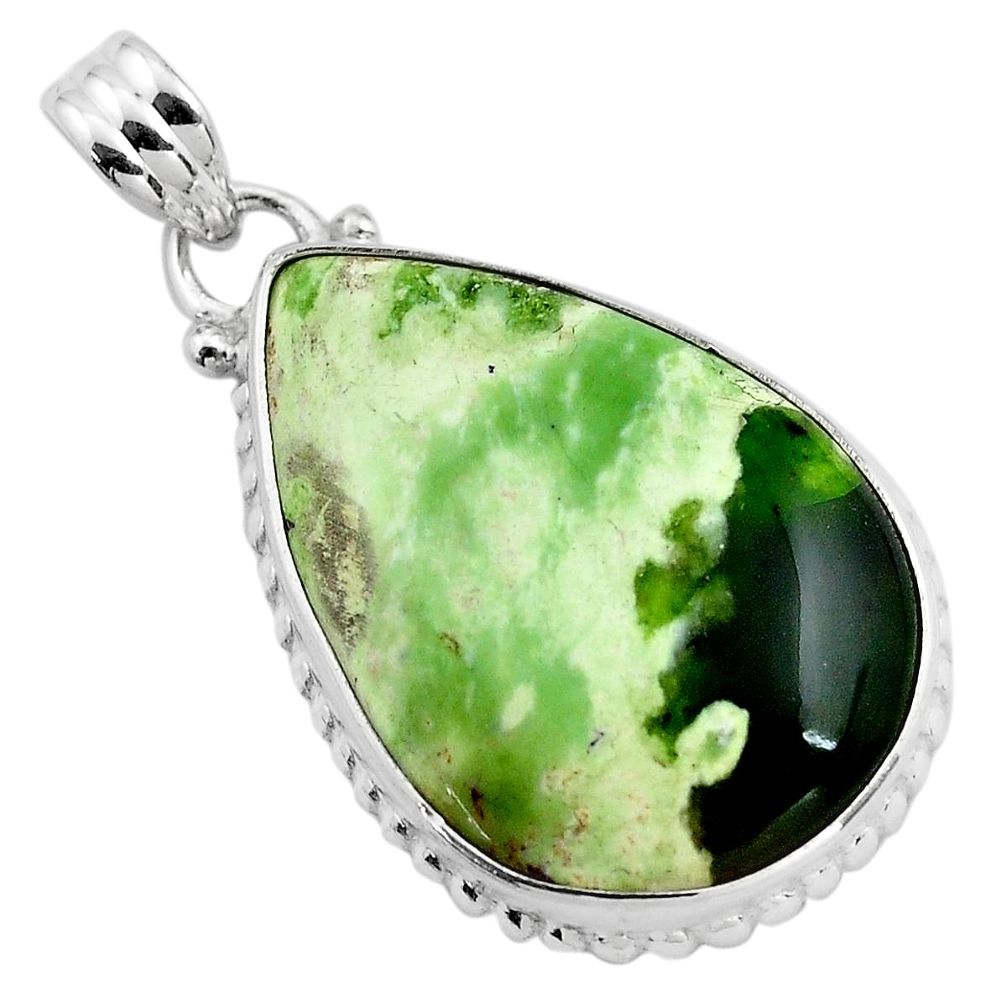 17.22cts natural green chrome chalcedony 925 sterling silver pendant p85456