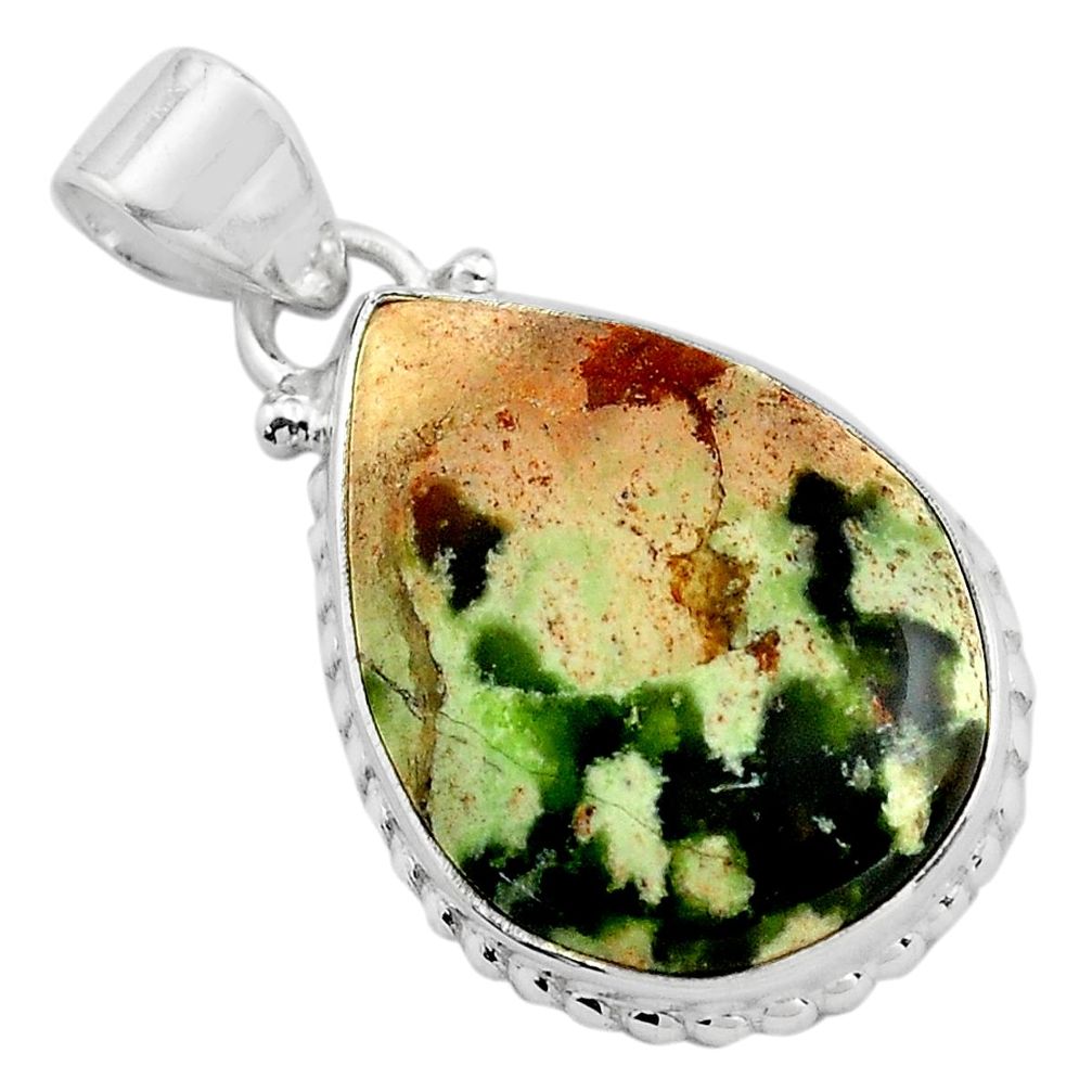 13.70cts natural green chrome chalcedony 925 sterling silver pendant p85457