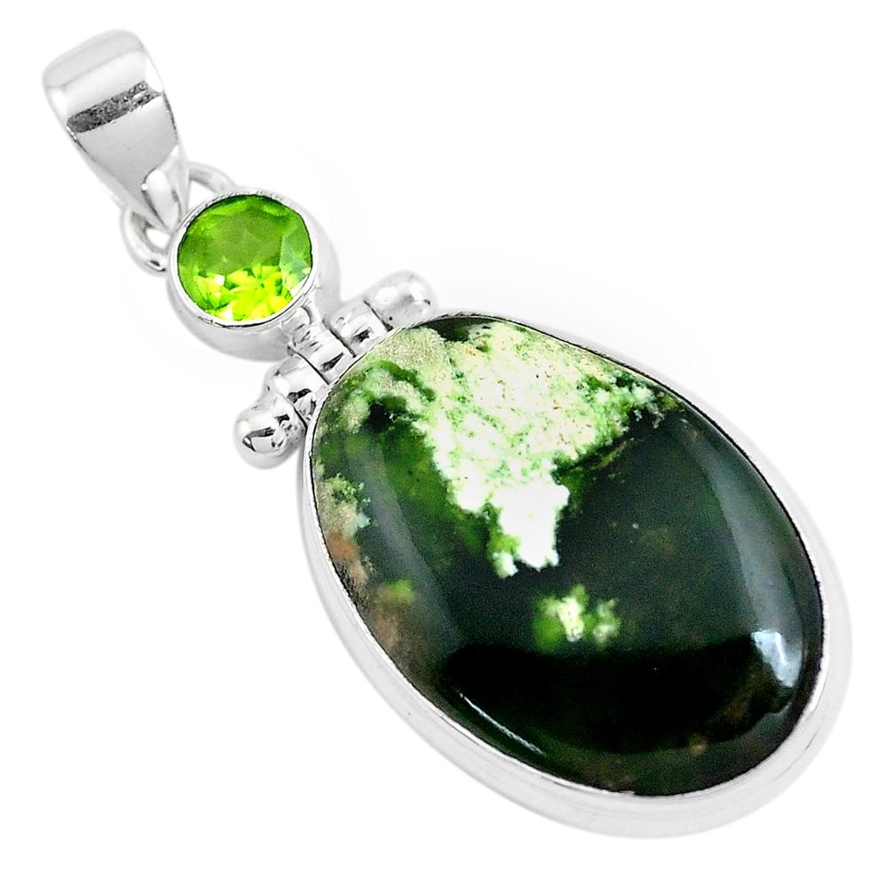 16.73cts natural green chrome chalcedony peridot 925 silver pendant p40691
