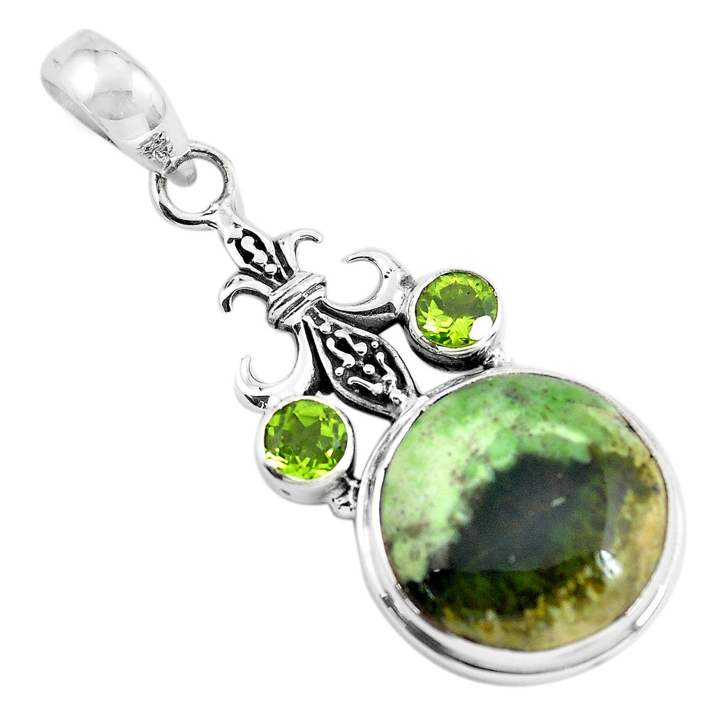 14.72cts natural green chrome chalcedony peridot 925 silver pendant p55288