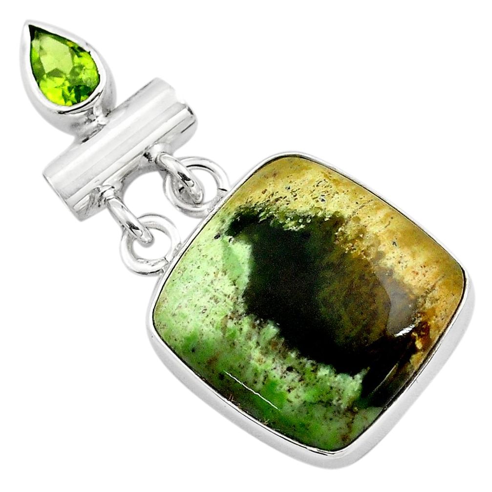 16.20cts natural green chrome chalcedony peridot 925 silver pendant p85464