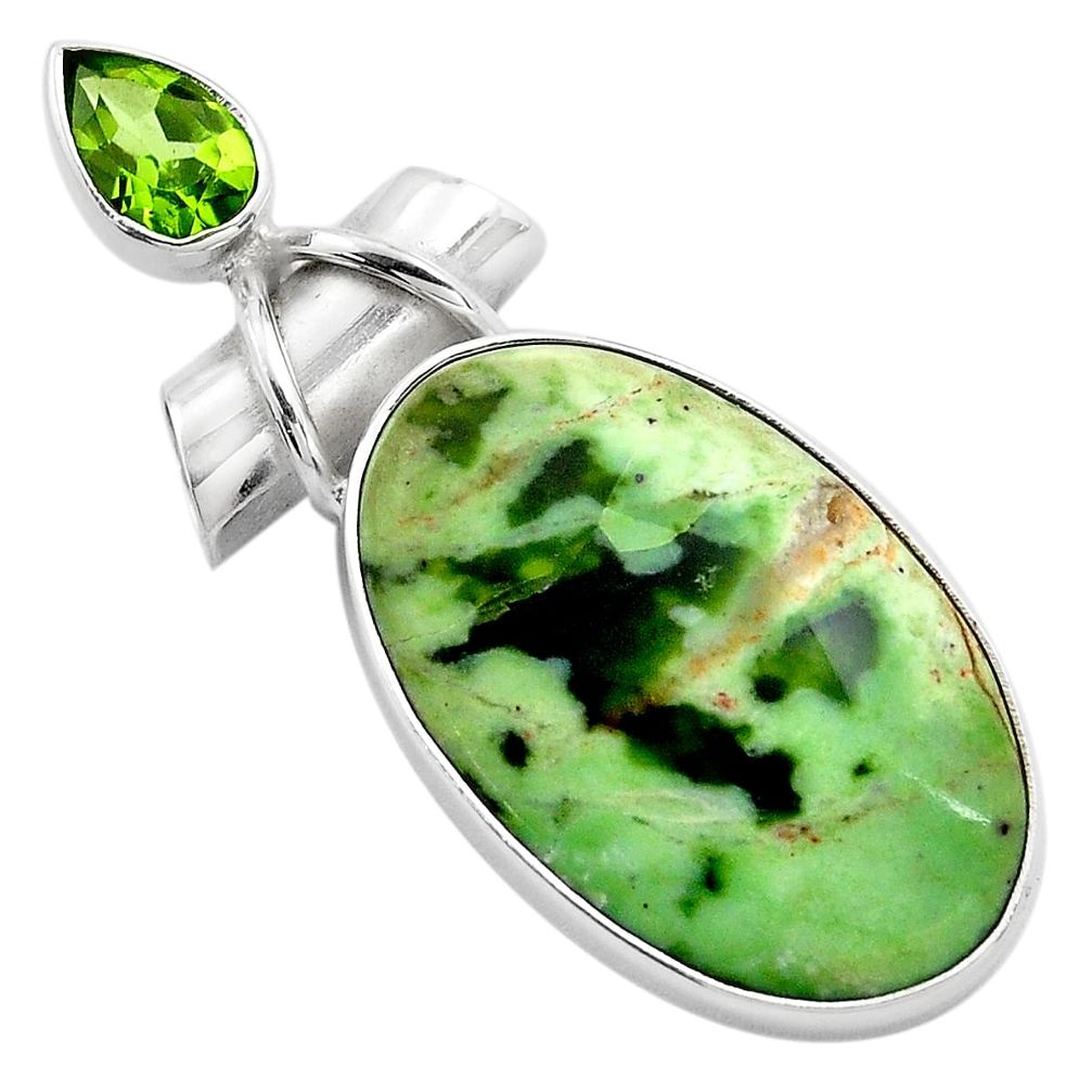 17.22cts natural green chrome chalcedony peridot 925 silver pendant p85465