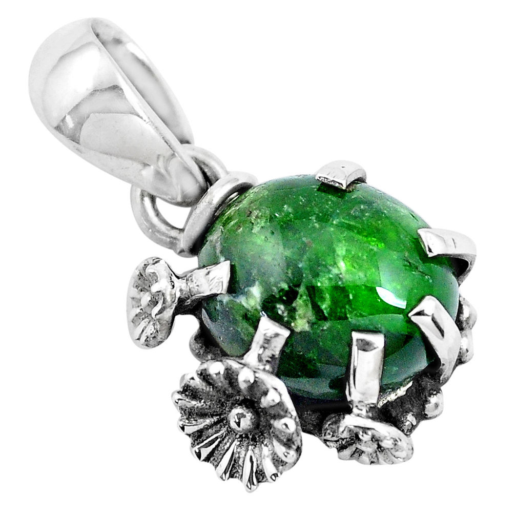 4.89cts natural green chrome diopside 925 sterling silver flower pendant p41886