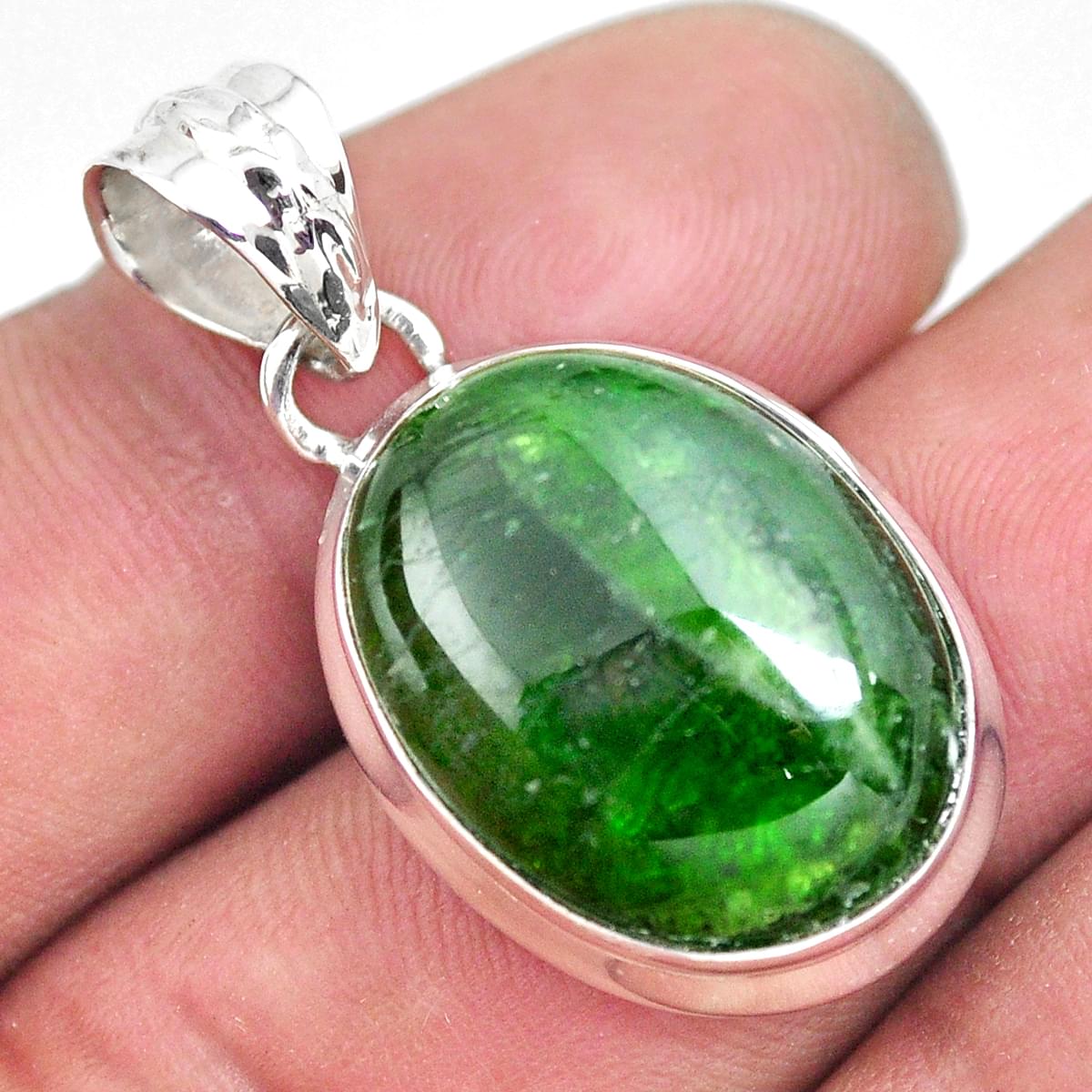 Natural green chrome diopside 925 sterling silver pendant handmade ...