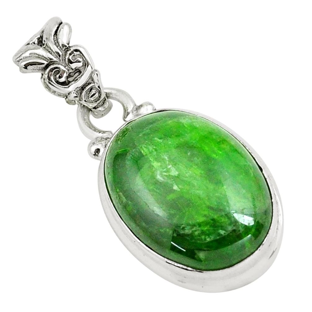 12.22cts natural green chrome diopside 925 sterling silver pendant p65802