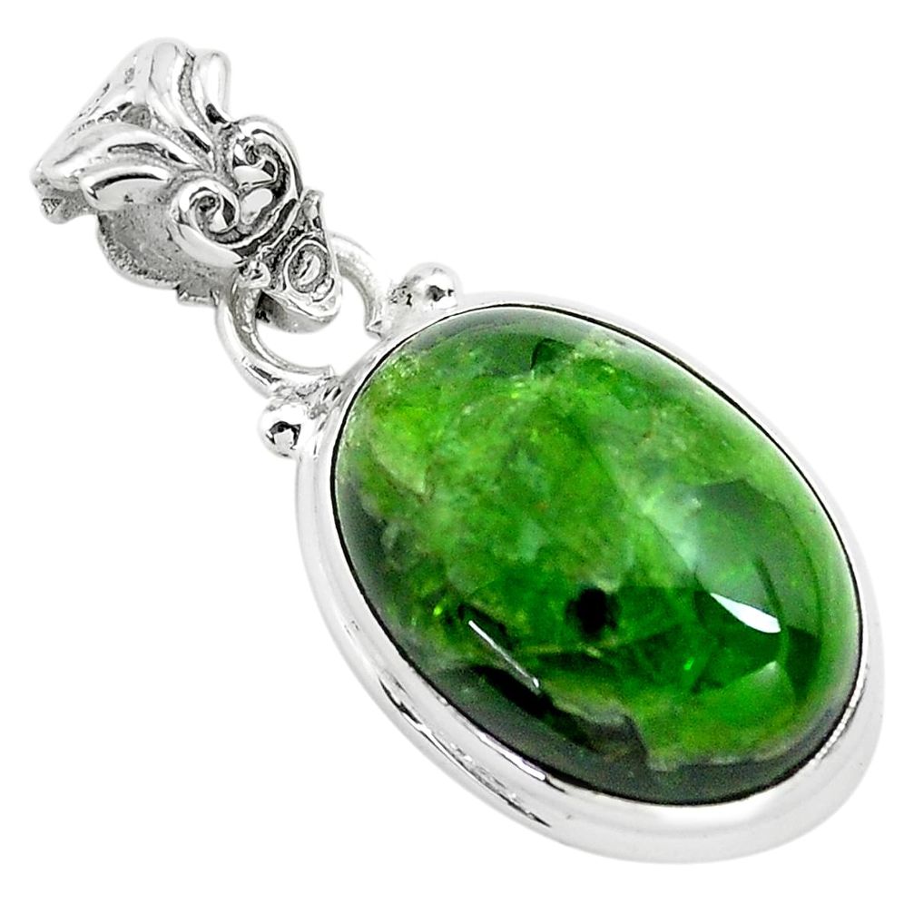 14.72cts natural green chrome diopside 925 sterling silver pendant p71968