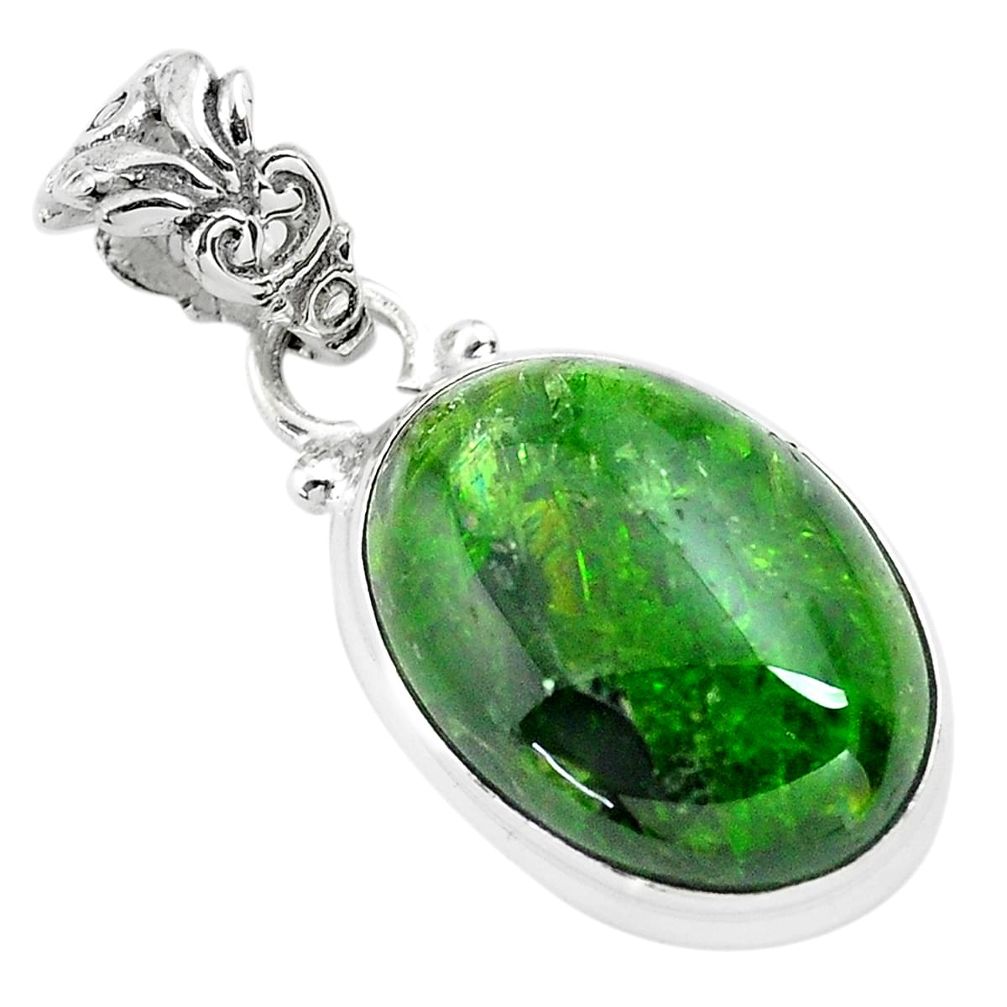 13.15cts natural green chrome diopside 925 sterling silver pendant p71972