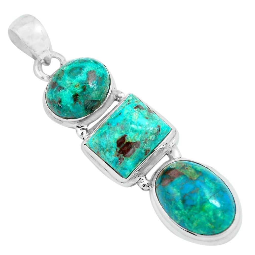 16.46cts natural green chrysocolla 925 sterling silver pendant jewelry p67701