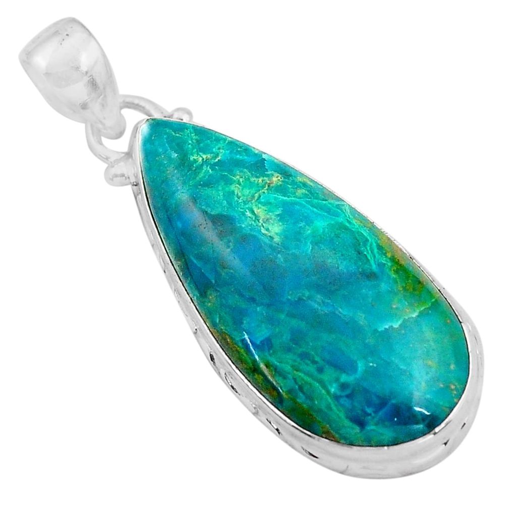 17.22cts natural green chrysocolla 925 sterling silver pendant jewelry p85358