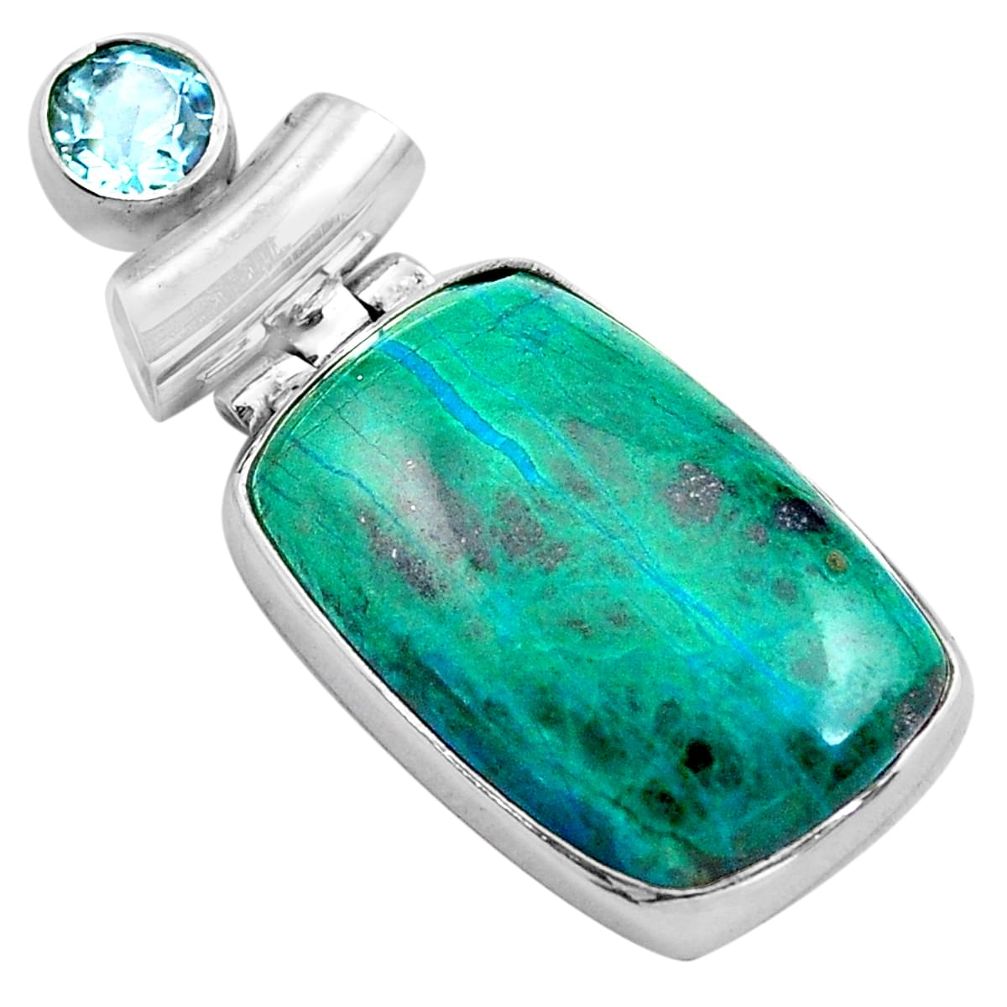 21.48cts natural green chrysocolla blue topaz 925 sterling silver pendant p85355