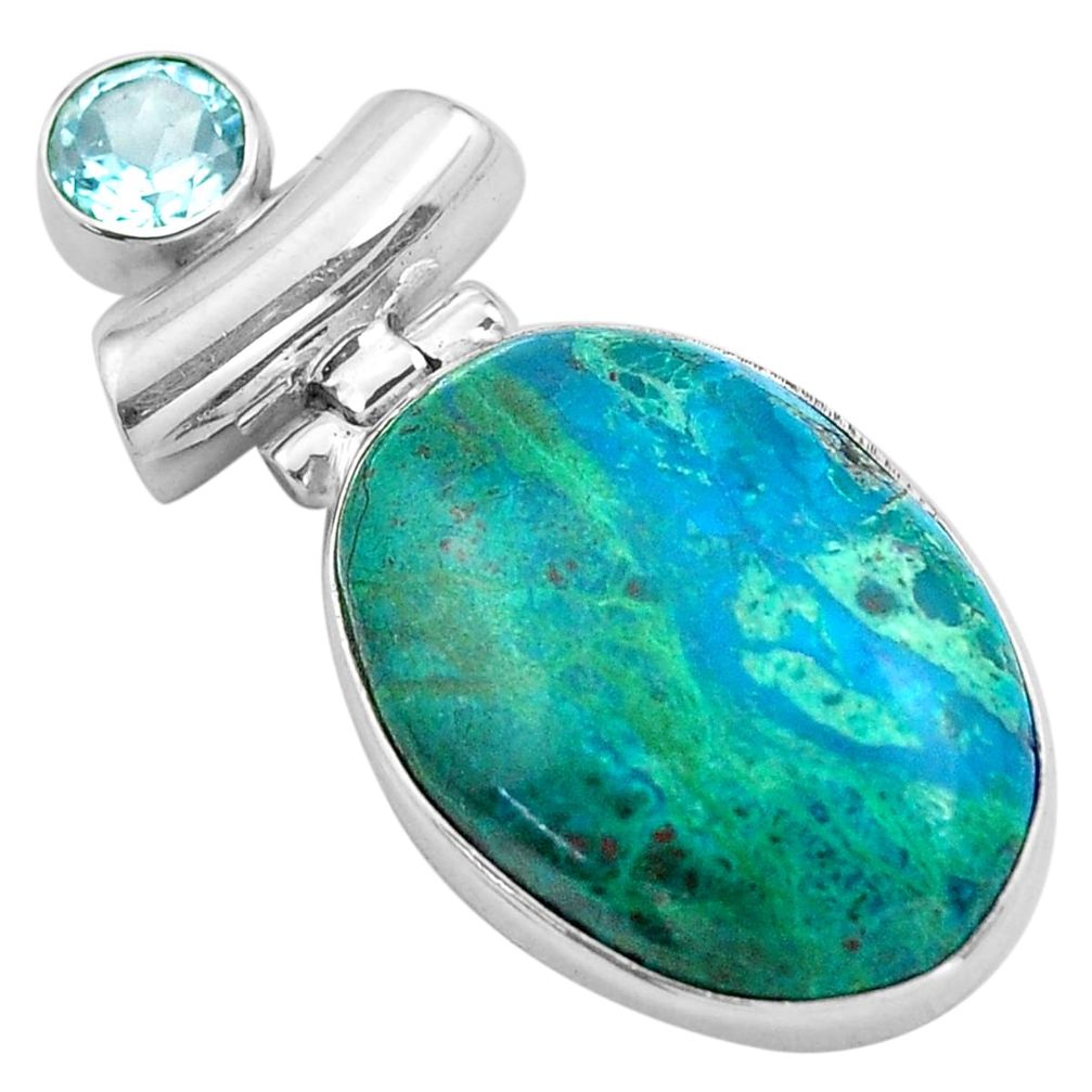 19.23cts natural green chrysocolla oval topaz 925 sterling silver pendant p85345