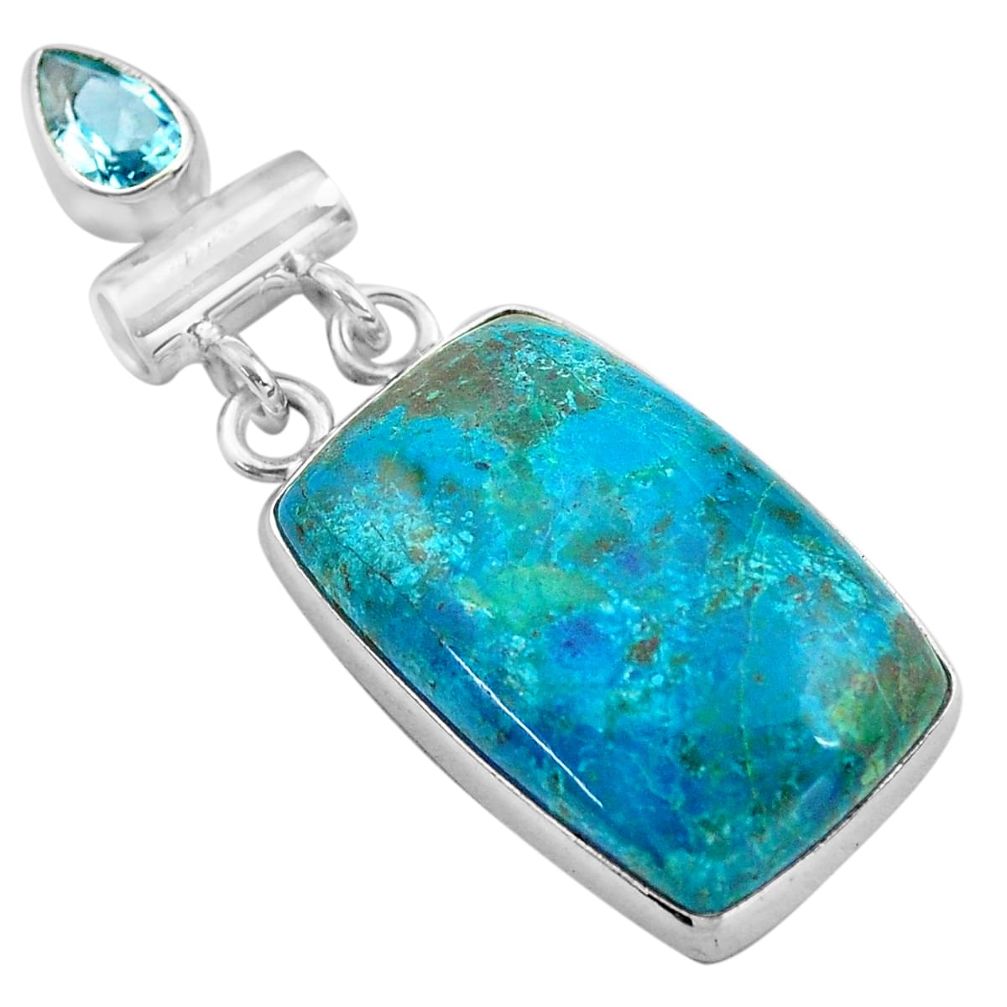 22.05cts natural green chrysocolla topaz 925 sterling silver pendant p85349