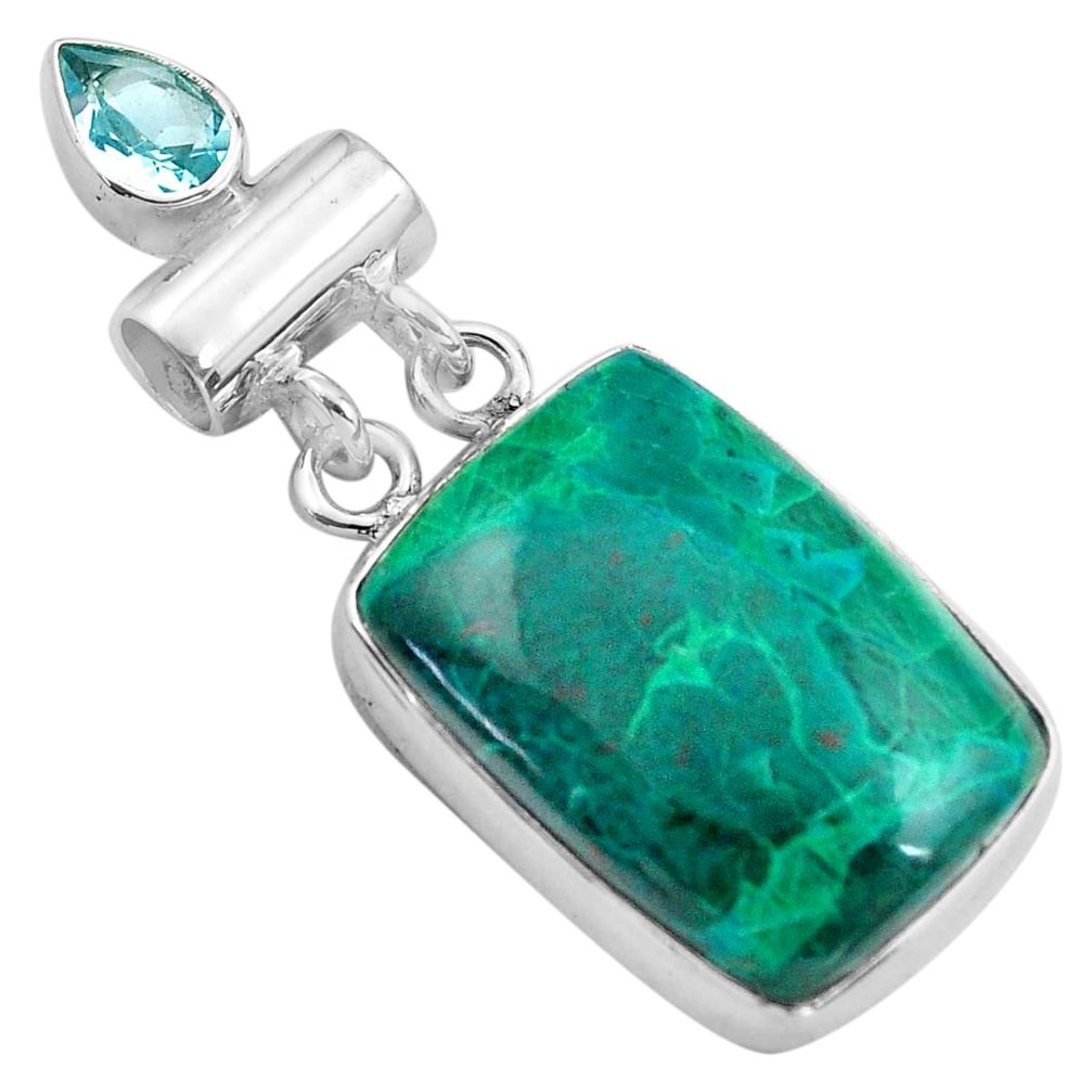 21.48cts natural green chrysocolla topaz 925 sterling silver pendant p85351