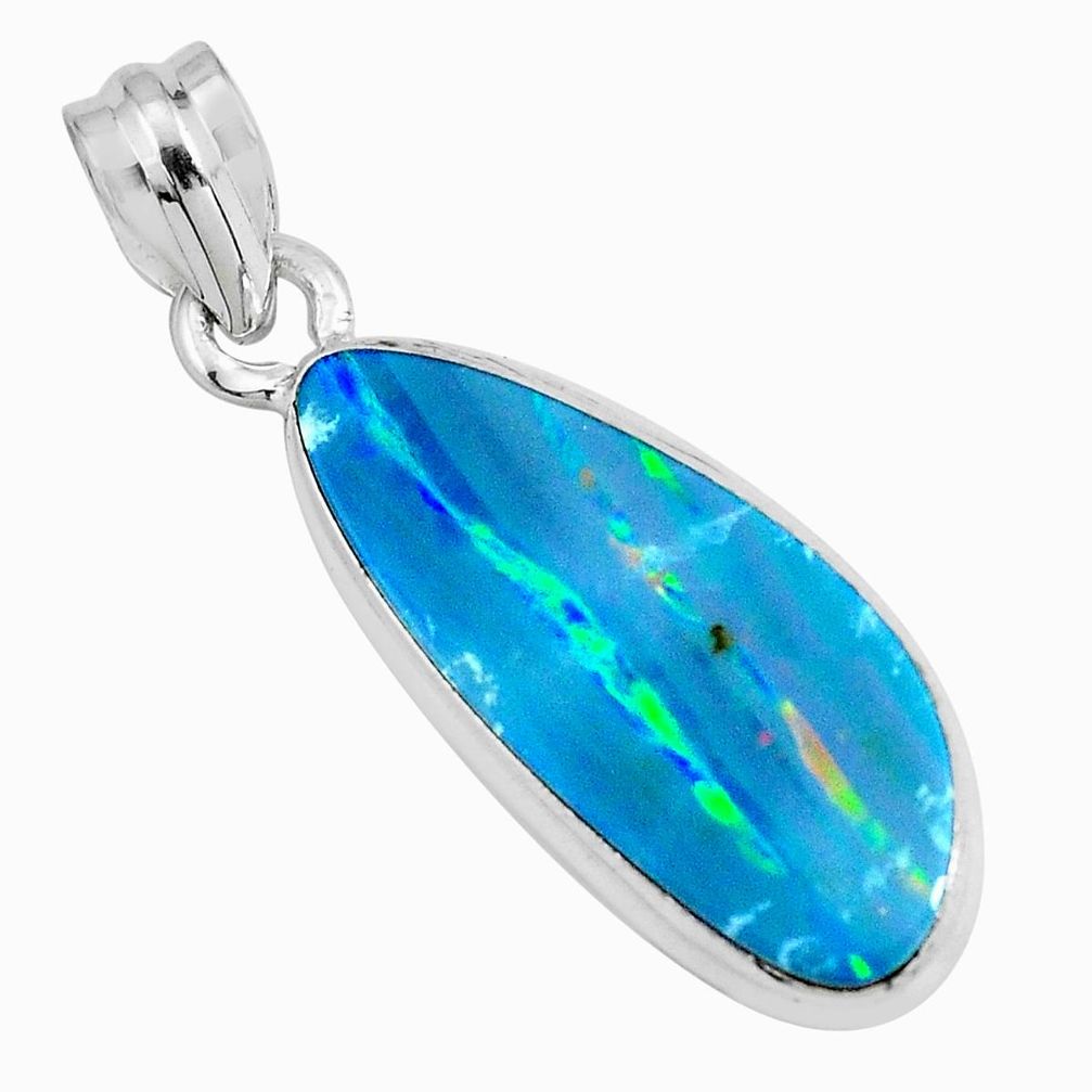 9.25cts natural green doublet opal australian 925 sterling silver pendant p67825