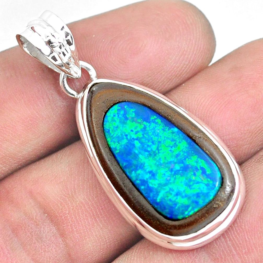 22.05cts natural green doublet opal in onyx 925 sterling silver pendant p53607