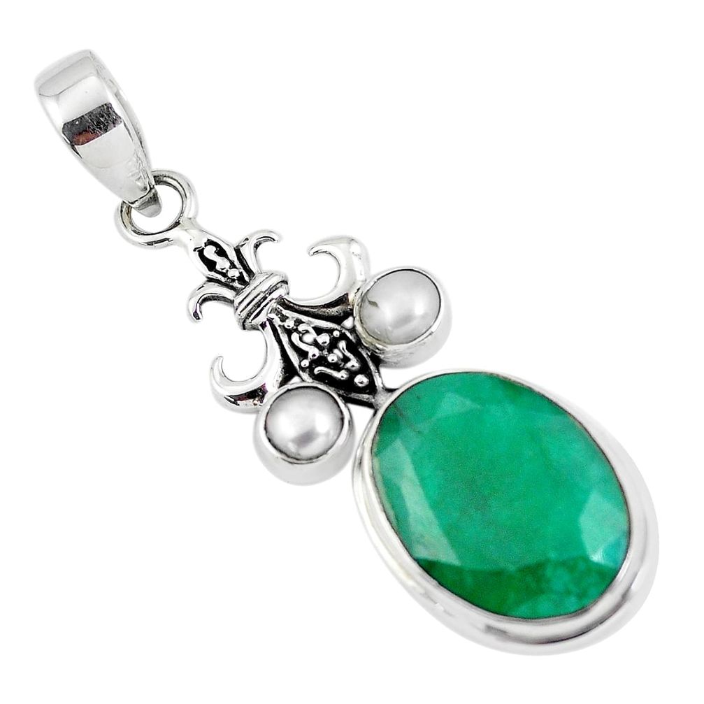 13.79cts natural green emerald pearl 925 sterling silver pendant jewelry p56796