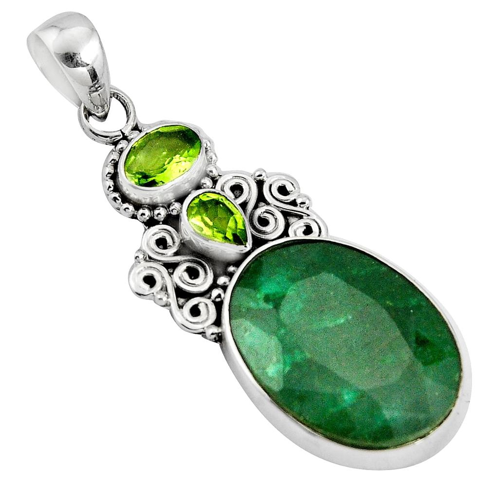 17.55cts natural green emerald peridot 925 sterling silver pendant p90269