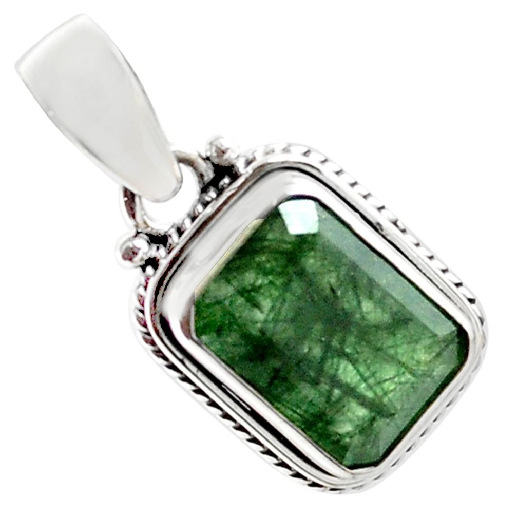 6.58cts natural green faceted rutile 925 sterling silver pendant jewelry p75867