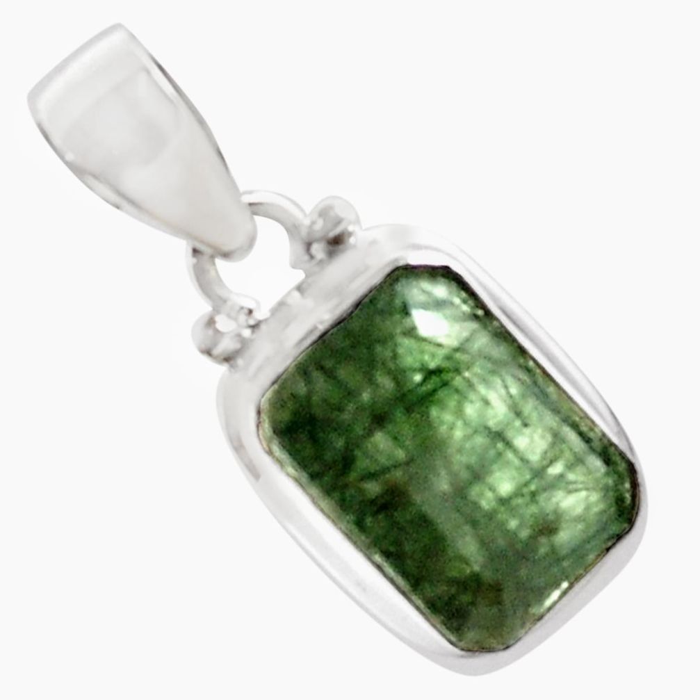 5.95cts natural green faceted rutile 925 sterling silver pendant jewelry p75870