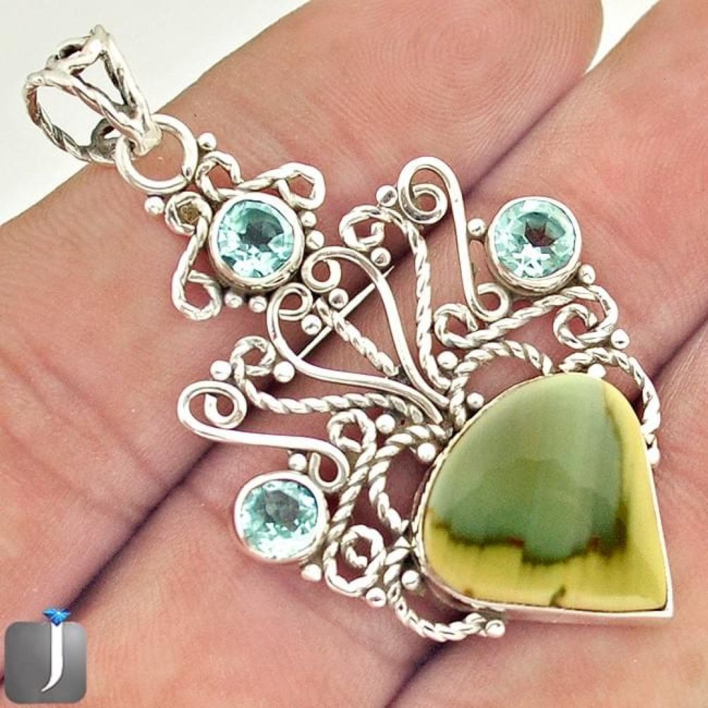 8.65cts NATURAL GREEN IMPERIAL JASPER TOPAZ 925 STERLING SILVER PENDANT E20105