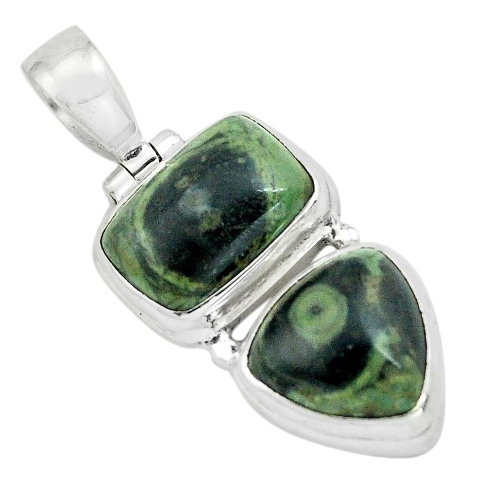 10.33cts natural green kambaba jasper (stromatolites) 925 silver pendant p67443