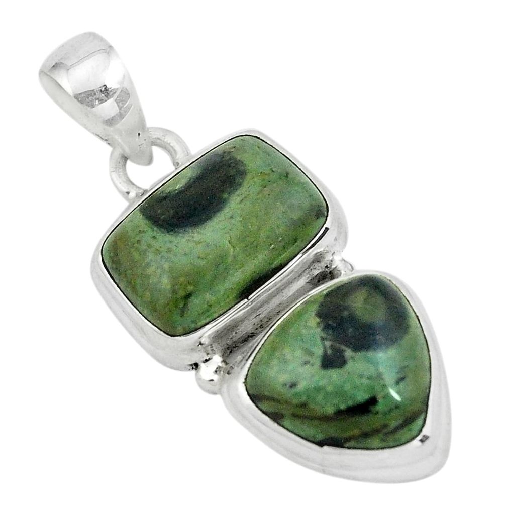 9.72cts natural green kambaba jasper (stromatolites) 925 silver pendant p67445